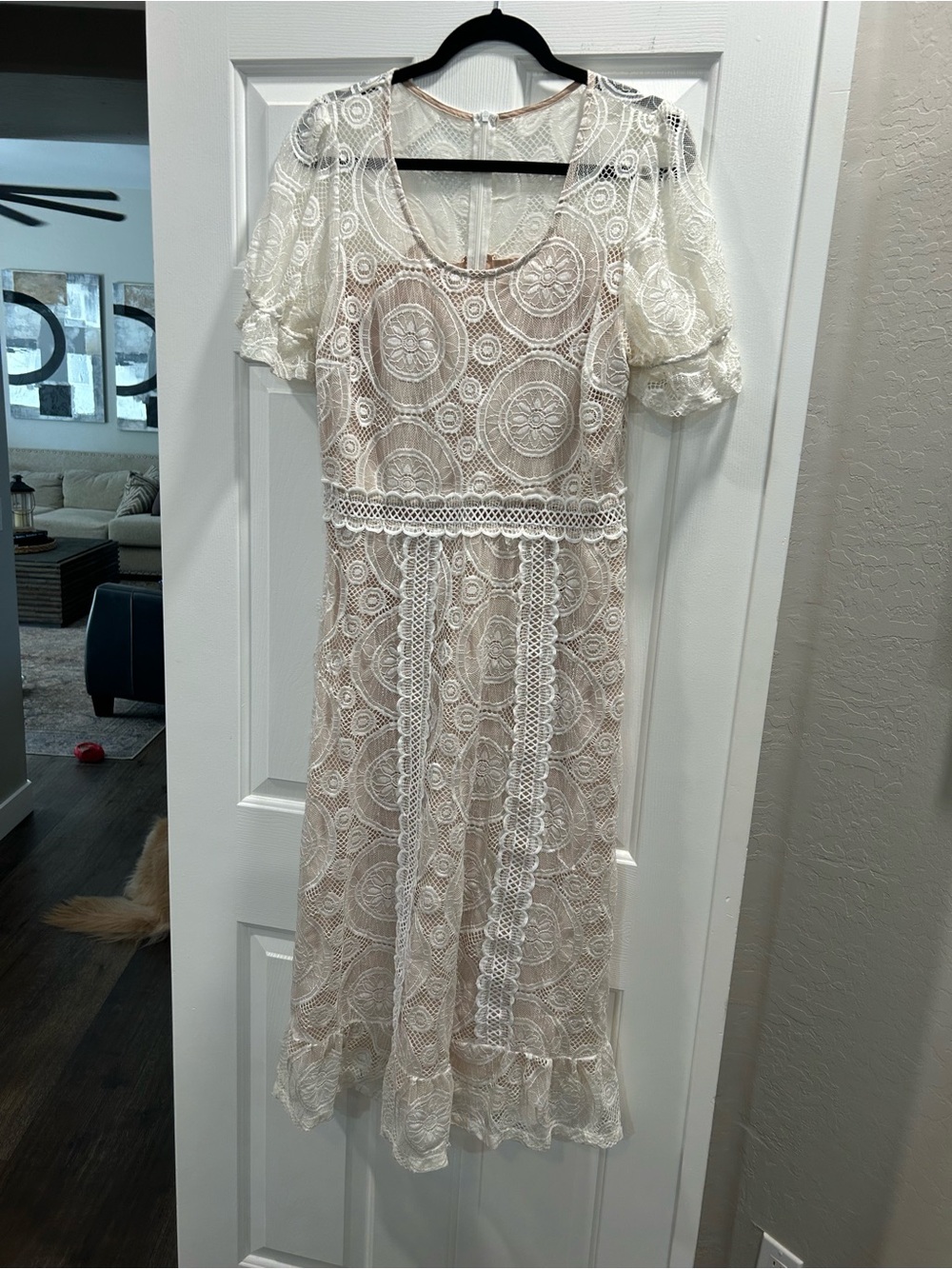 SHEIN White Lace Midi Dress with Nude Slip